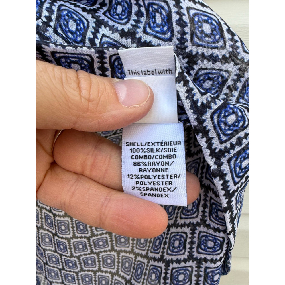 Diane Von Furstenberg Silk Geometric Short Sleeve Top Blue Print Women’s Medium - Picture 7 of 9